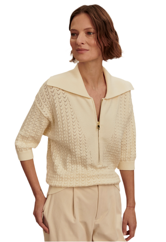 Arney Half Zip Knit Polo- Egret
