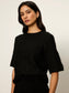 Pointelle Sweater Tee- Black