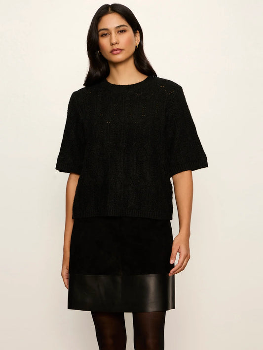 Pointelle Sweater Tee- Black