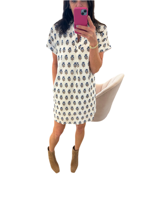 Short Sleeve Collared Printed Dress