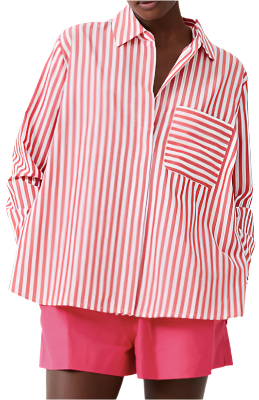 Thick Stripe Poplin Shirt-Red