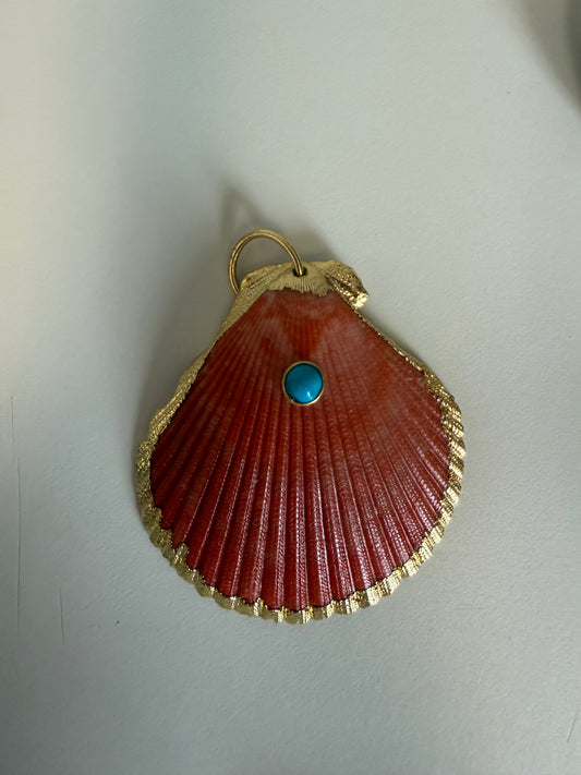Real Scallop Seashell Pendant w/18k gold filled turquoise gem