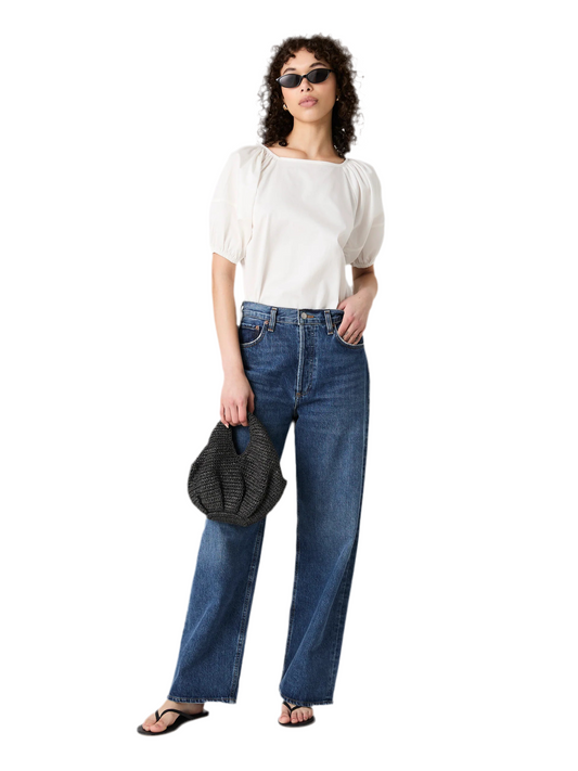 Alexis Raglan Puff Sleeve Top- White