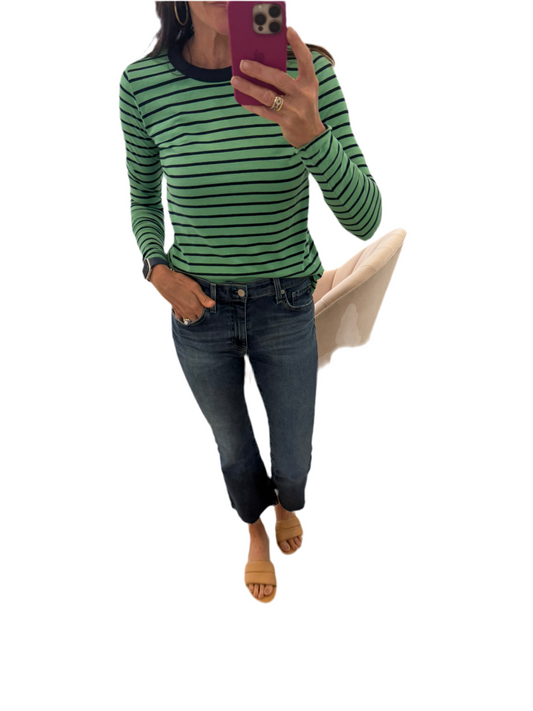 Ringer Long Sleeve Tee- Winter Green