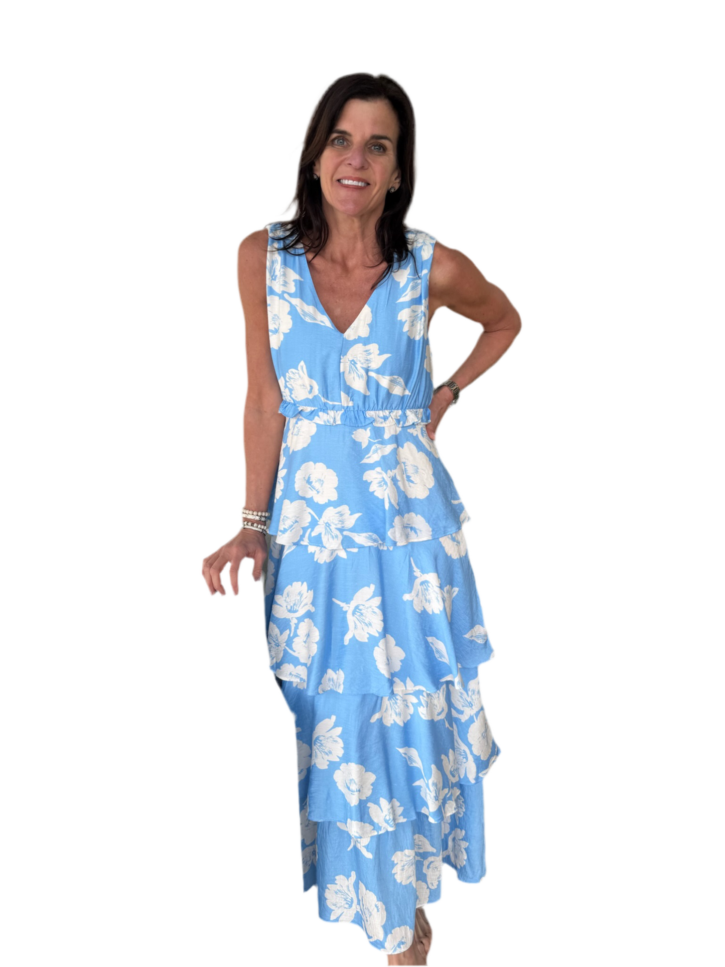 Floral Tiered Maxi Dress- Blue