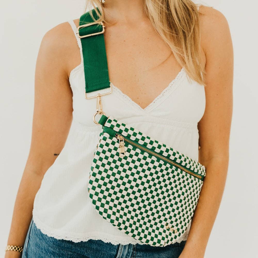 Westlyn Woven Bum Bag - Woven Checkered Emerald
