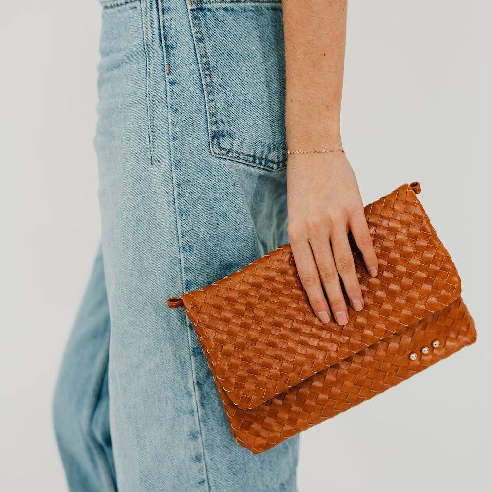 Wrenlee Woven Flap Crossbody: Brown