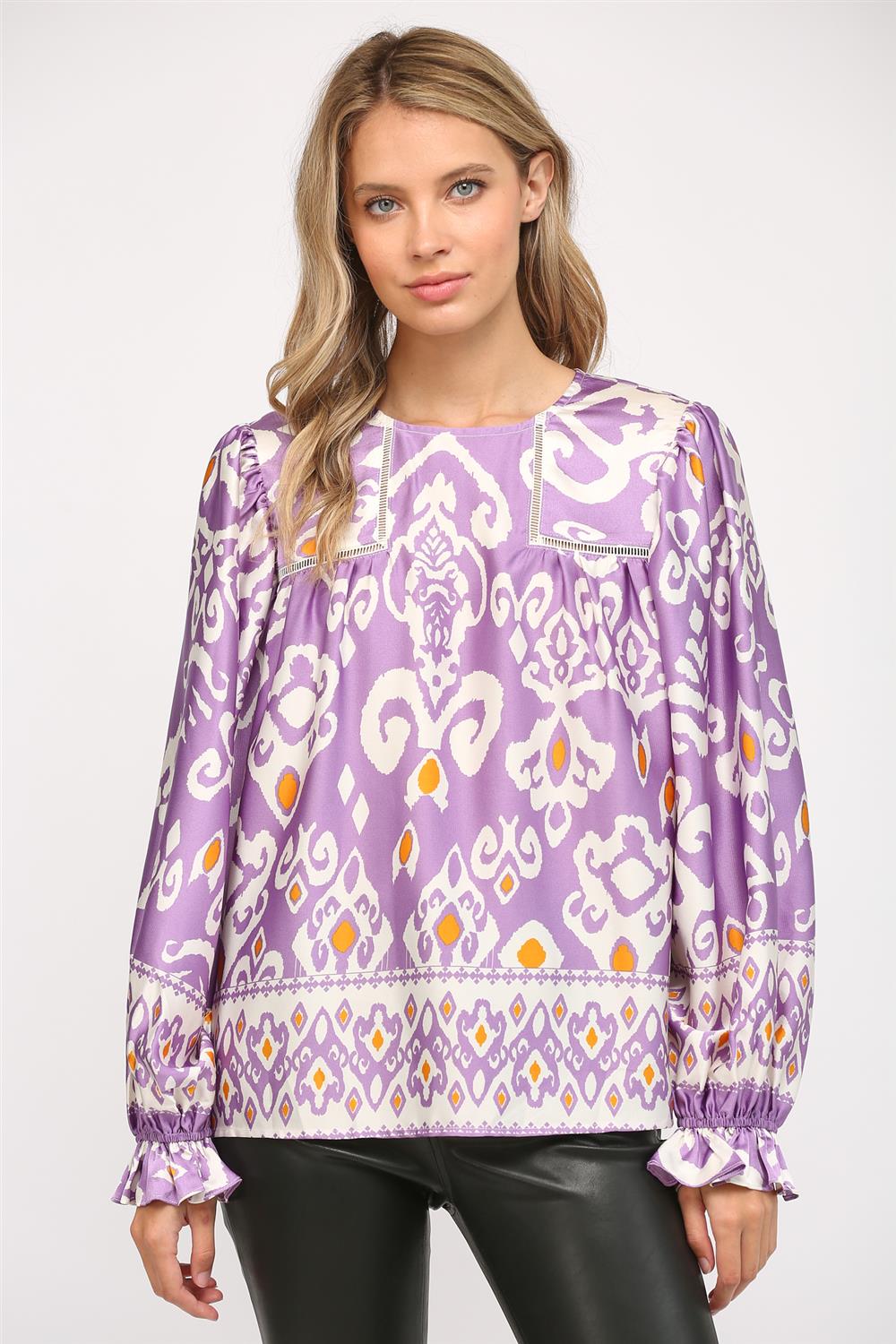 Lavender Printed Silky Top