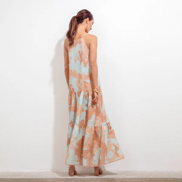 Renata Linen Printed Dress- Acuarela