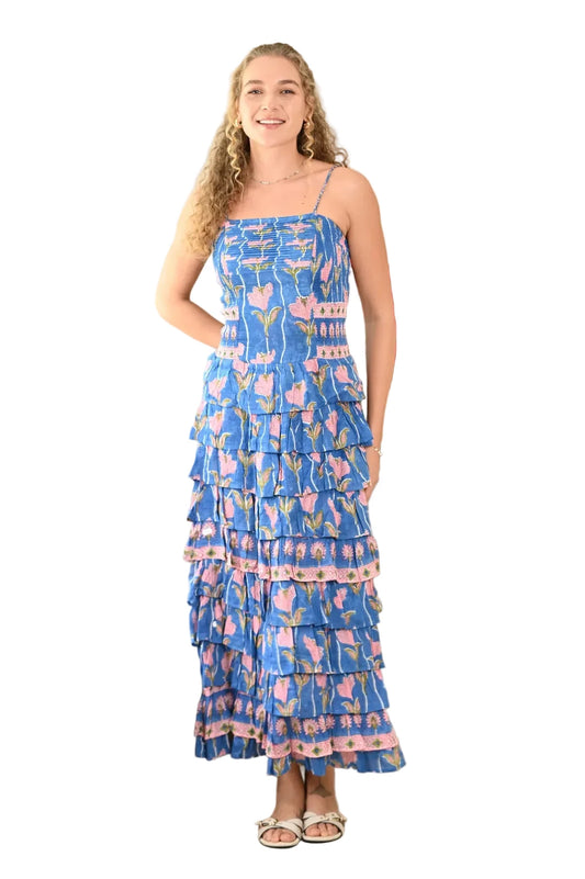 Pink Frill Maxi Dress- Blue Tulip