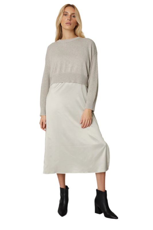 Willow Slip Dress with Sweater- Grey