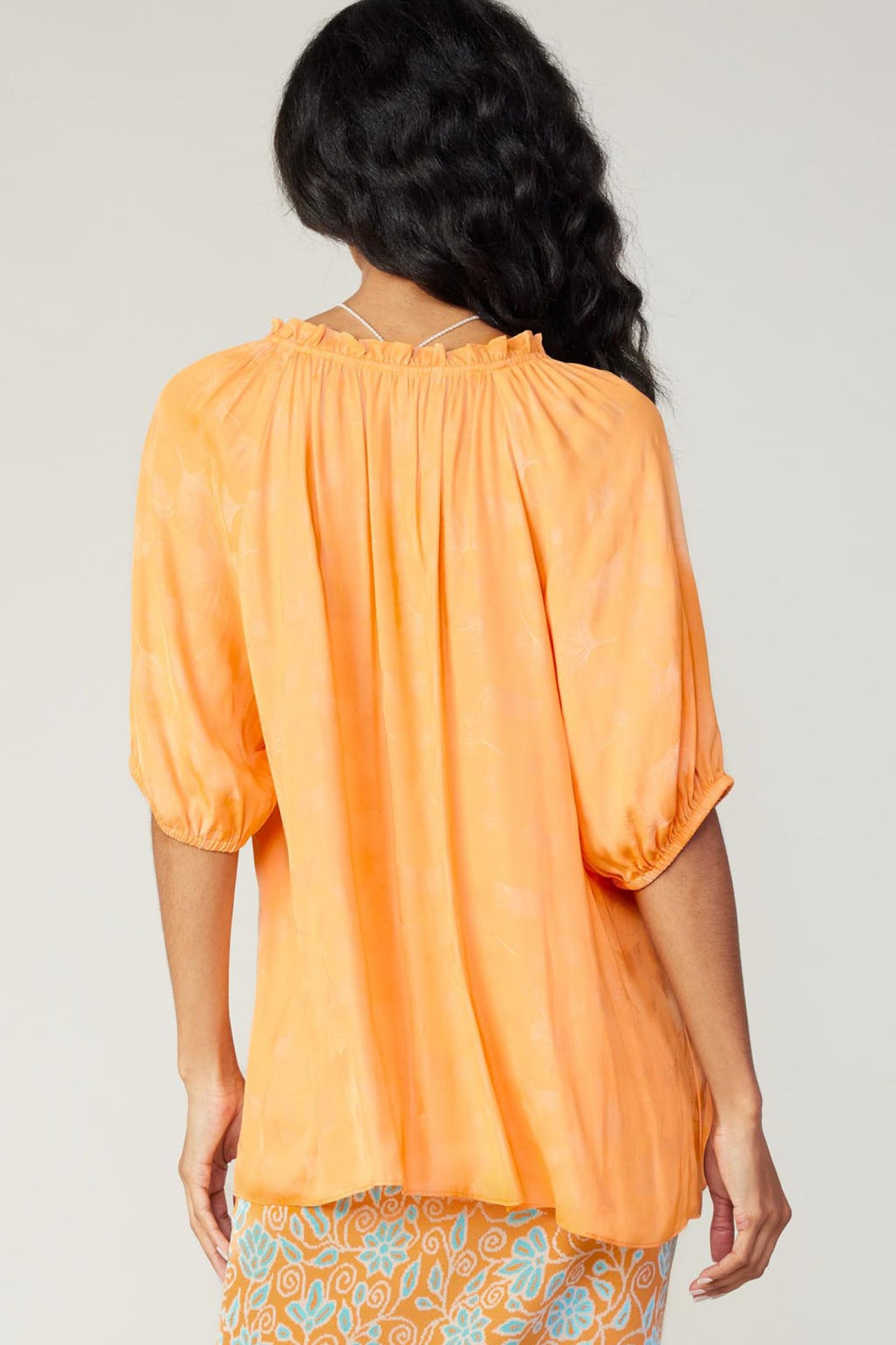 Orange Short Sleeve Split Neck Blouse