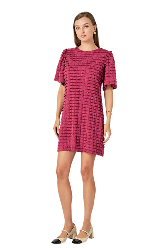 Tiered Jersey Mini Dress- Berry