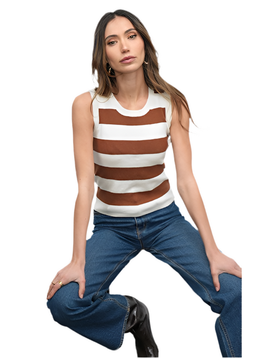 Nadine Stripe Sweater Tank- Cream/Camel