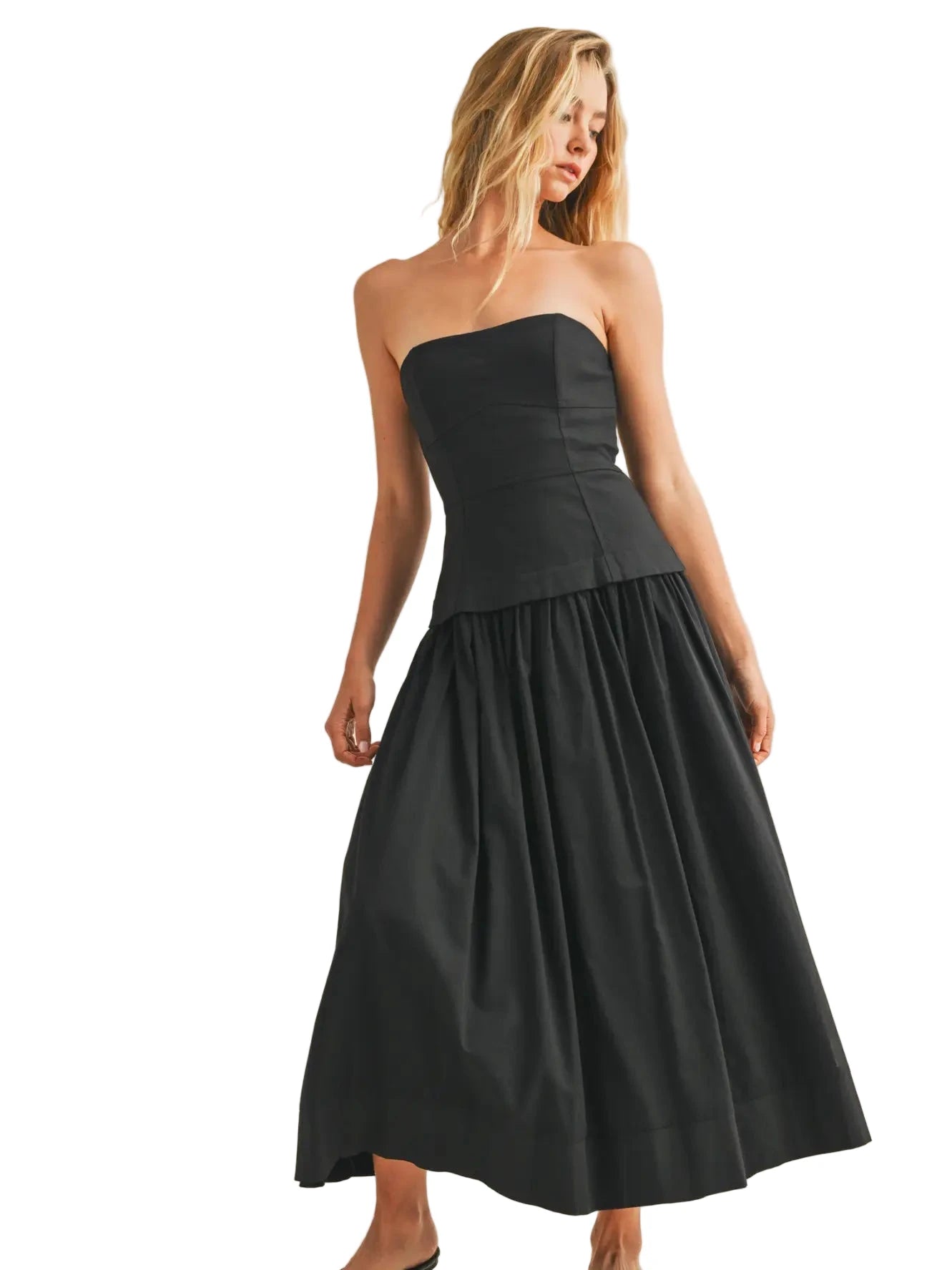 Strapless Corset Maxi Dress- Black
