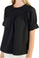 Short Sleeve Pleated Neck Top- Black