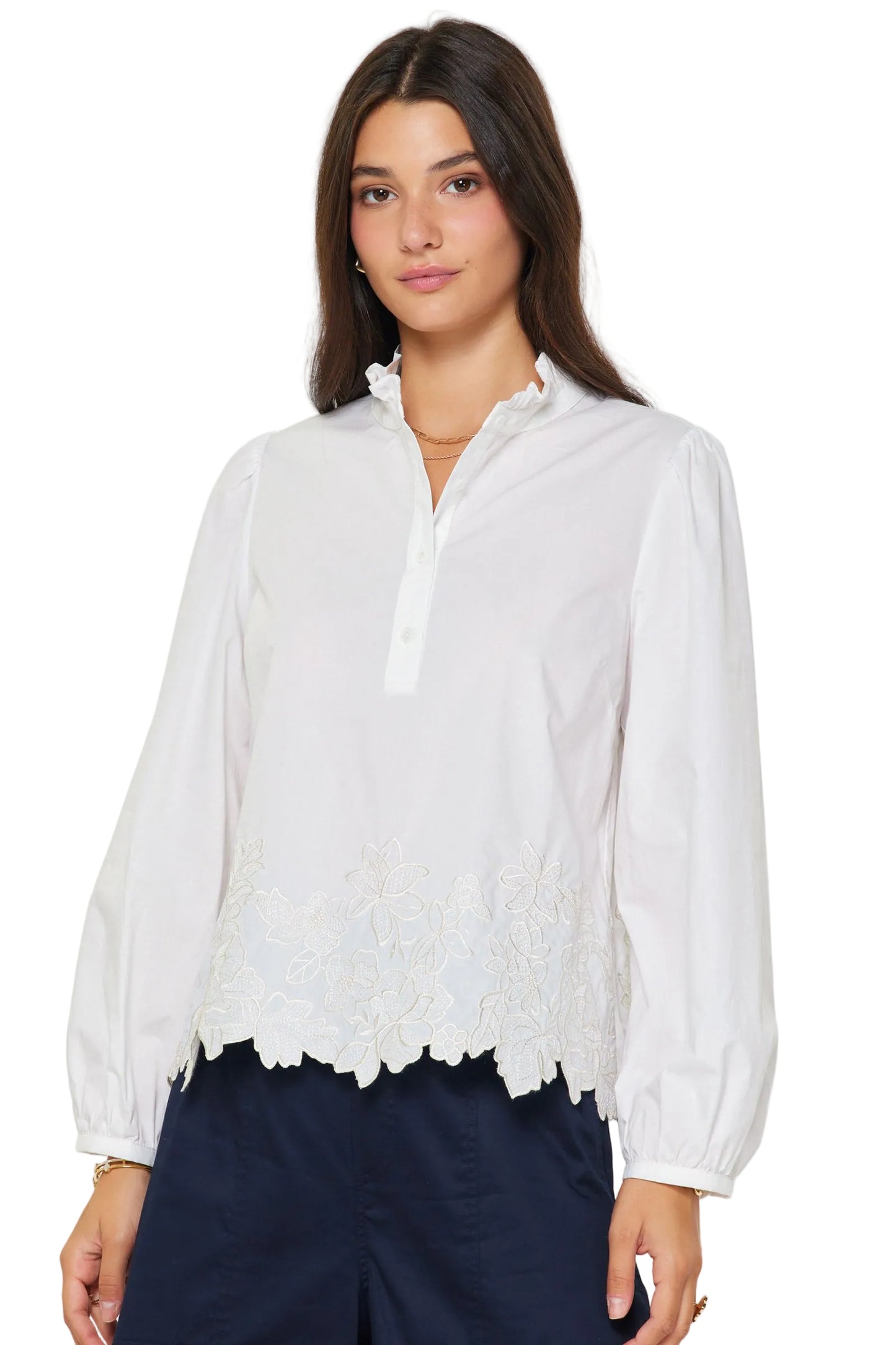 Embroidered Poplin Blouse- White
