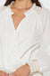 Smocked Hem V-Neck Top- White