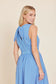 Poplin Drawstring and Bow Back Midi Dress- Blue