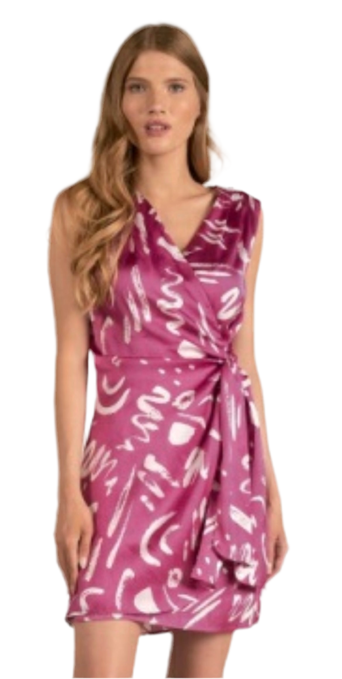 Sleeveless Wrap Dress- Mauve Abstract