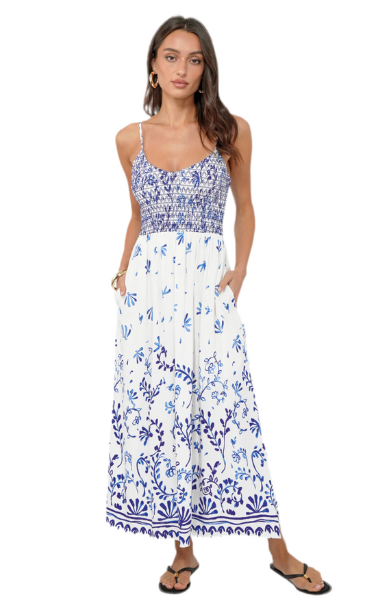 Ferina Printed Smocked Midi Dress