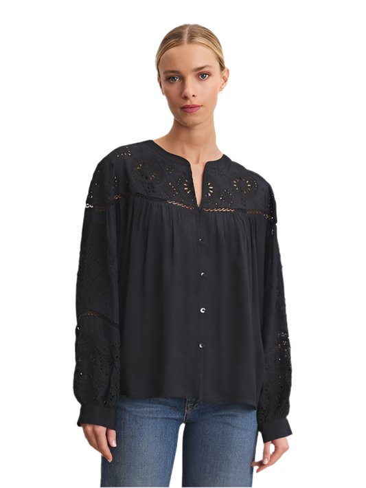 Libby Long Sleeve Eyelet Detail Top-Black