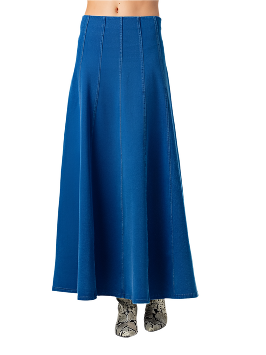 Mallory Denim Midi Skirt- Medium Wash