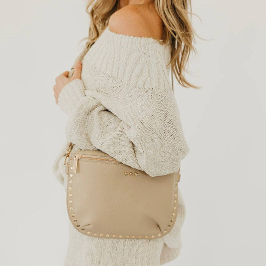 Pebble Sabrina Studded Bum Bag: Taupe