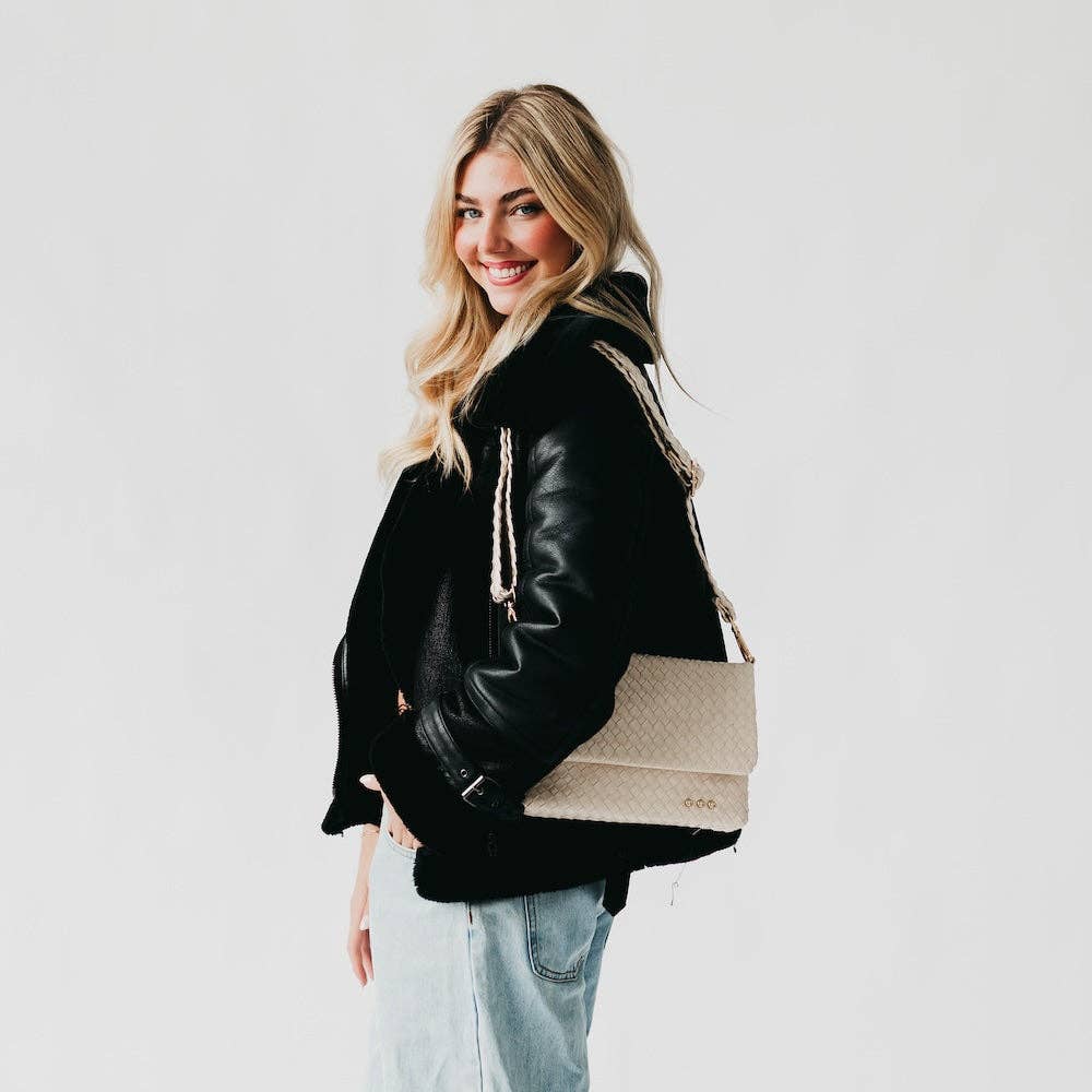 Wrenlee Woven Flap Crossbody: Cream