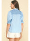 Puff Shoulder Button Down Top- Blue