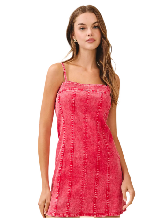 Tank Denim Dress- Red