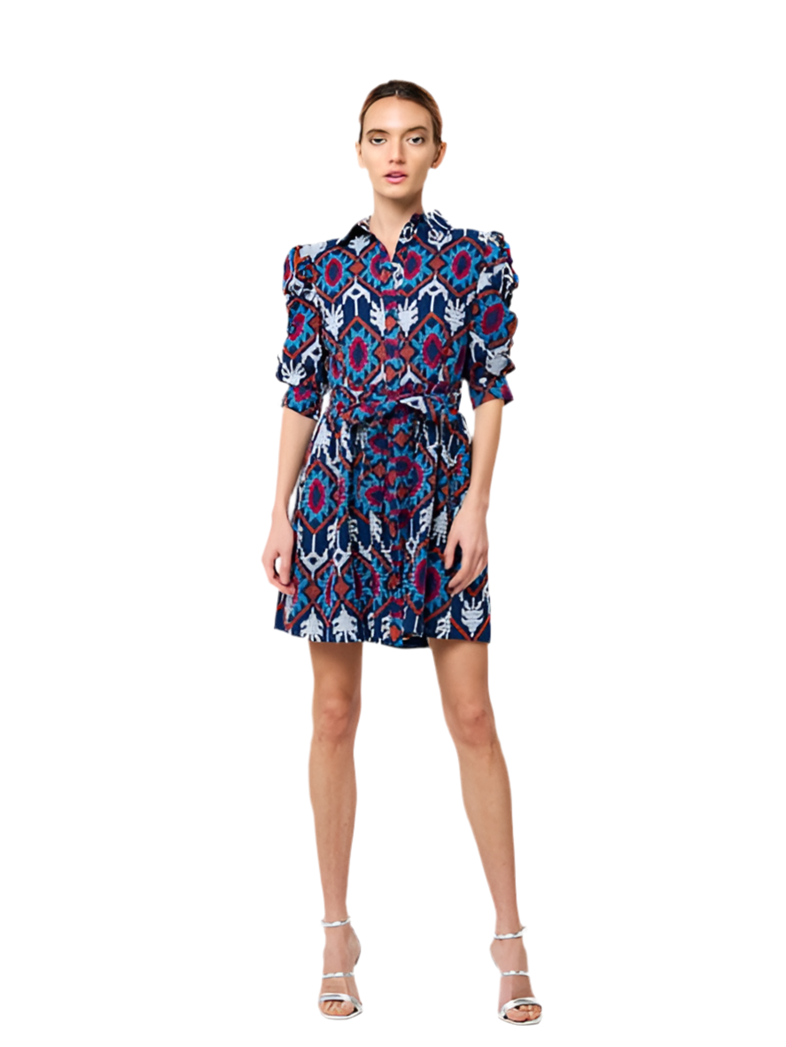 Puff Sleeve Mini Shirt Dress- Navy