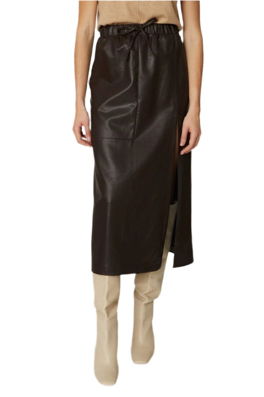 Delfine Faux Leather Skirt- Brown