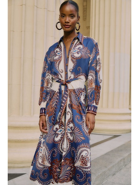 Arabesque Scarf Midi Dress- Blue