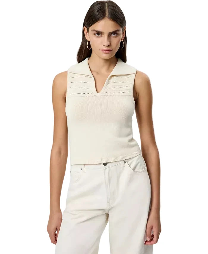 Nellis OPen Stripe Halter Top- Ecru