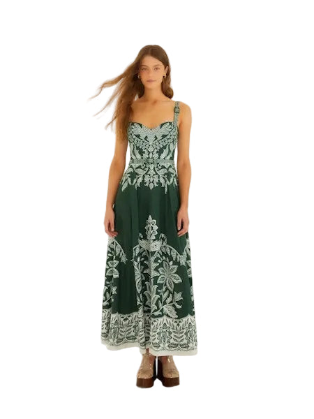 Miranda Belt Buckles Maxi Dress-Dark Green