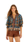 Embroidered Tapestry Short Sleeve Blouse- Blue