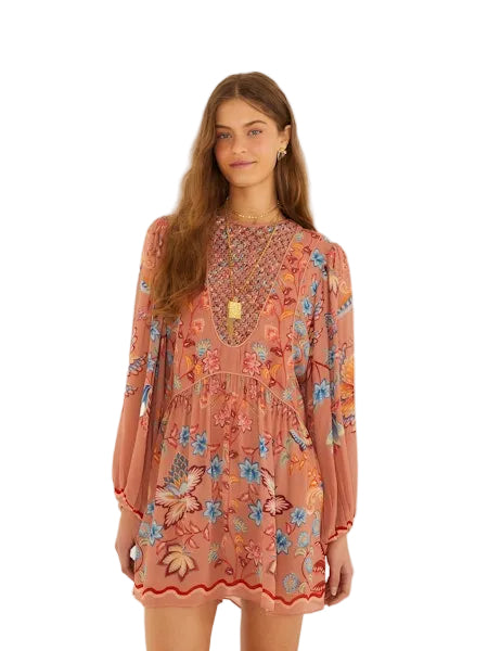 Boho Enchance Lace Long Sleeve Dress- Mocha
