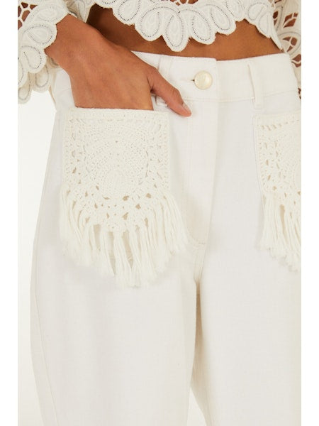 Twill Pant with Fringe Pockets