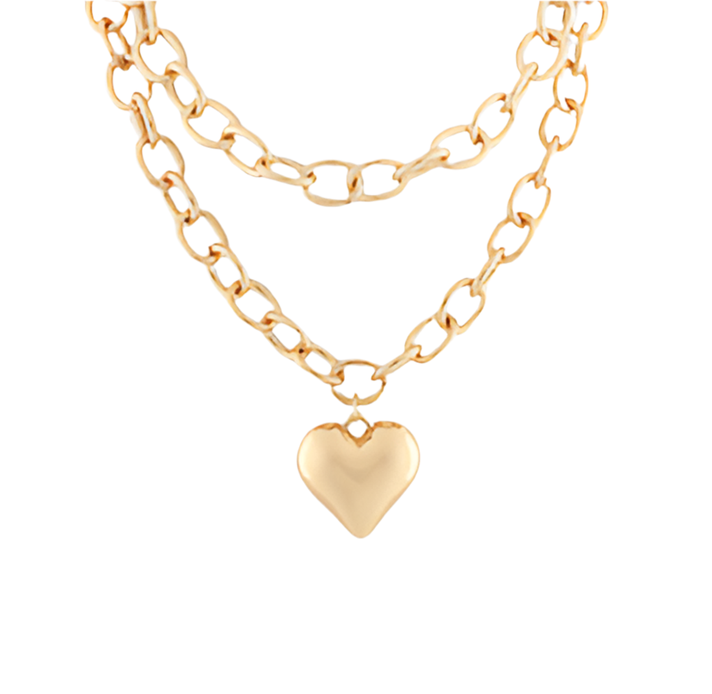 Puffy heart on Chain Necklace- Gold