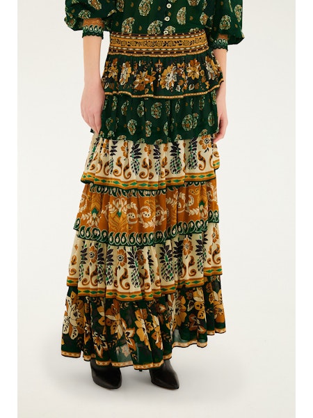 Ayla Ruffle Maxi Skirt- Green