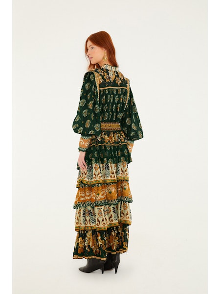 Ayla Ruffle Maxi Skirt- Green