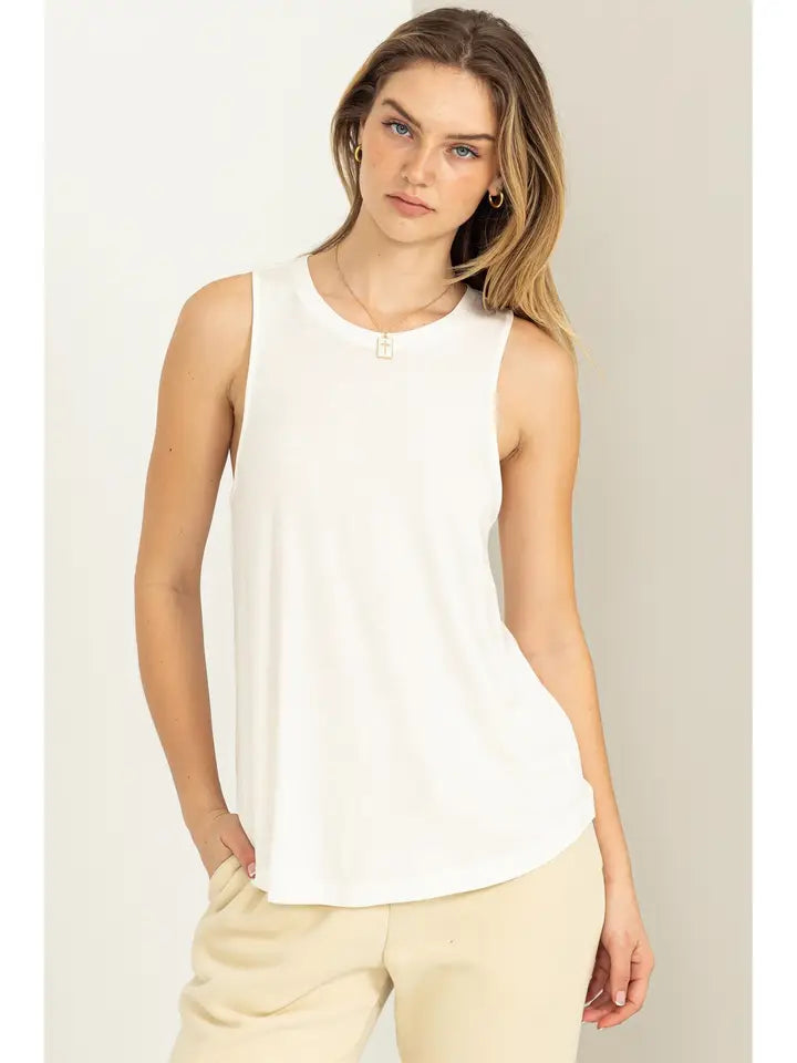 Sleeveless Highneck Tank- White