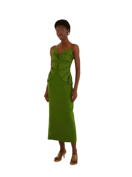Monstera Leaf Sleeveless Maxi Dress- Green