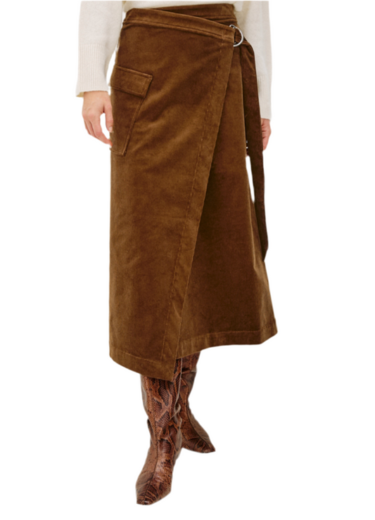 Graciela Cord Midi Skirt- Chesnut