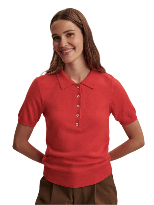 Toni Fine Knit Polo- Poinsettia