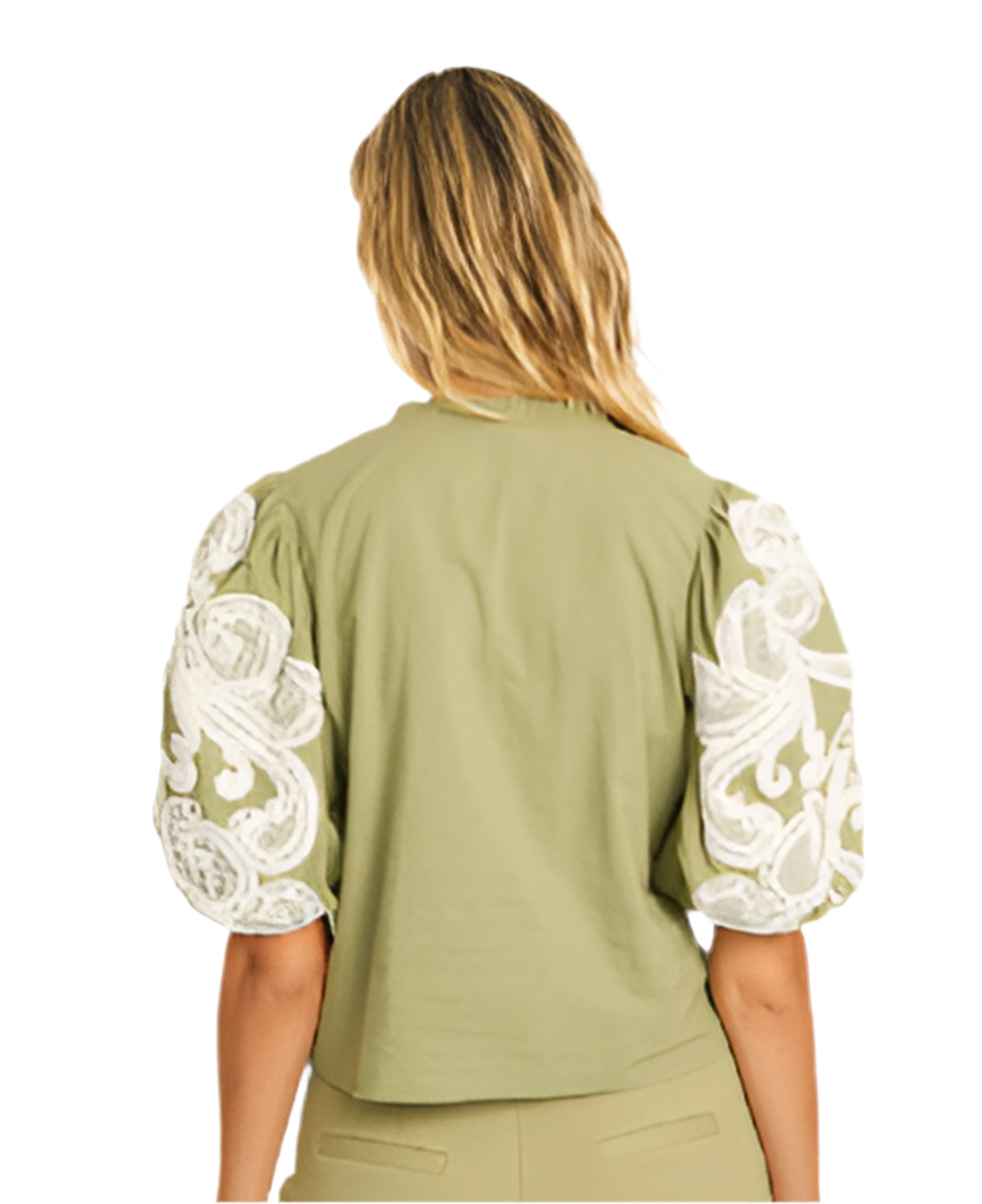 Lucia Embroidered Top- Sage