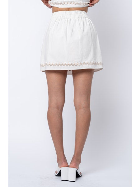 Enid Embroidered Mini Skirt- White