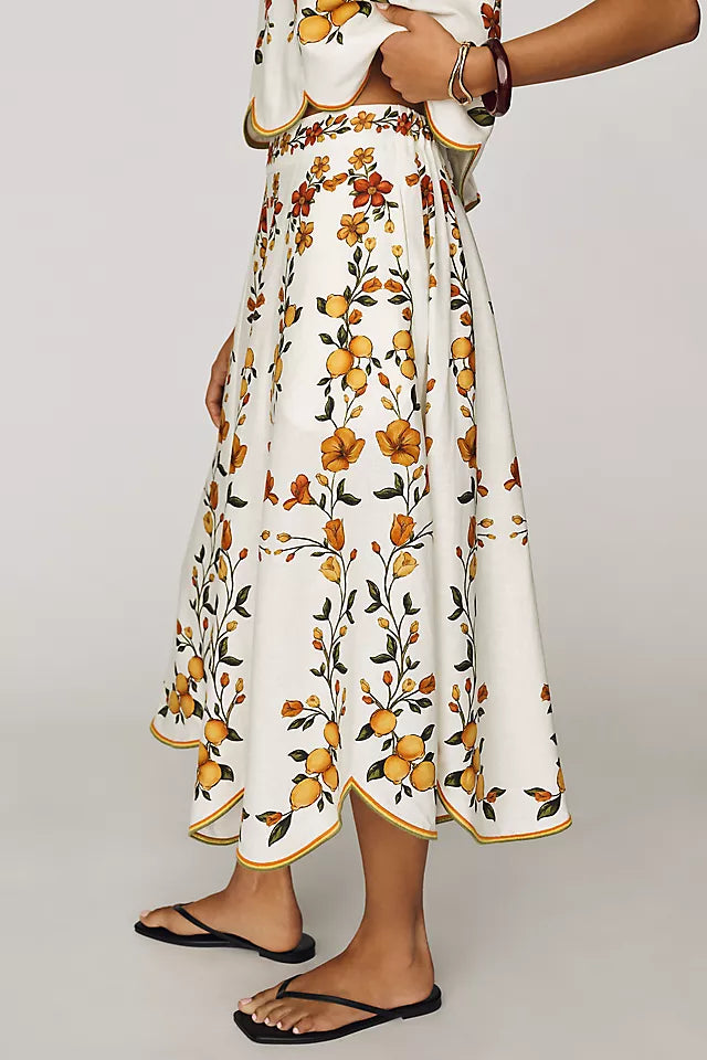 Lemon Bouquet Midi Skirt- Yellow