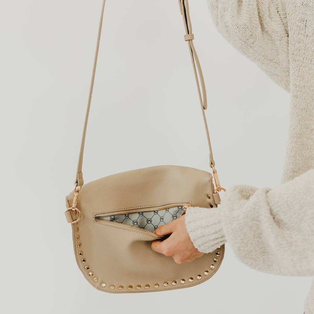 Pebble Sabrina Studded Bum Bag: Taupe